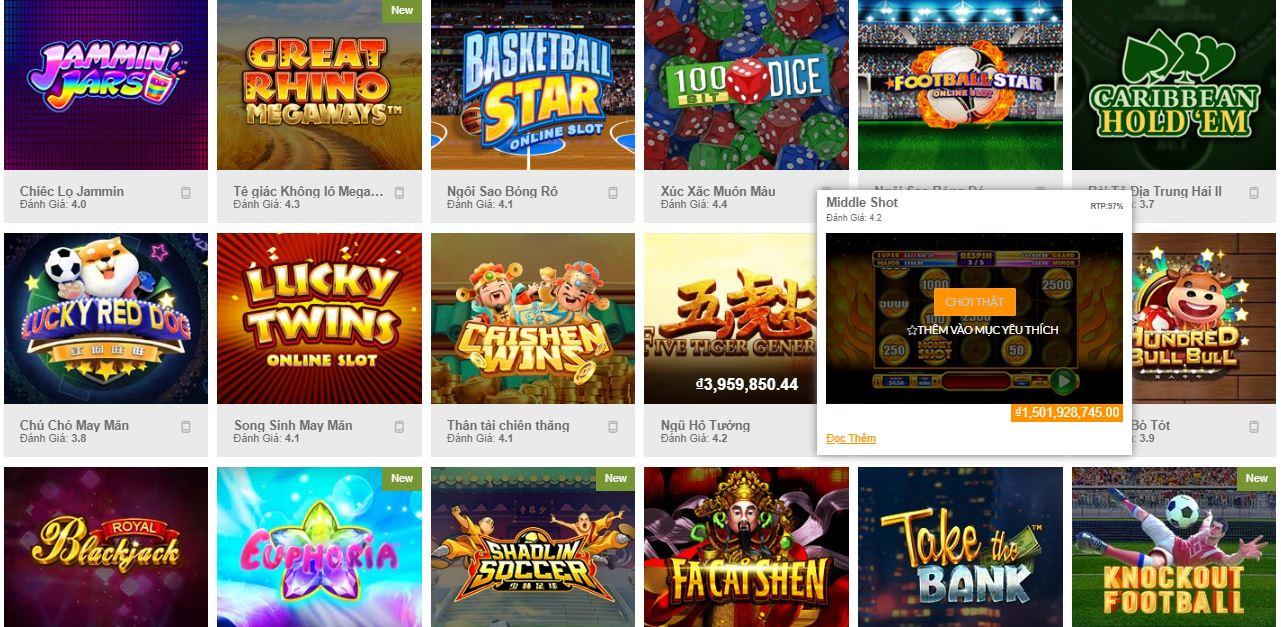 các trò chơi slot game nhà cai 188bet