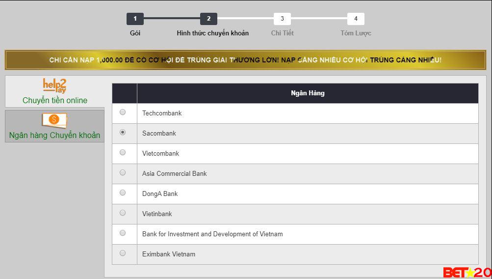 chọn ngân hàng muốn chuyển khoản tới