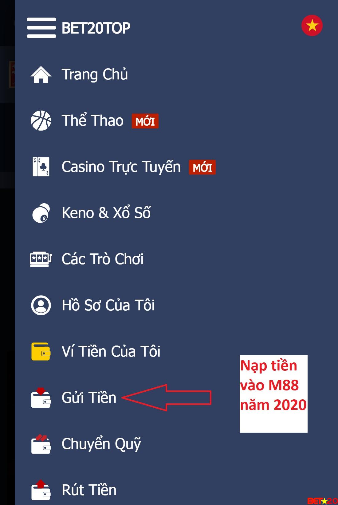 cách gửi tiền m88 mobile