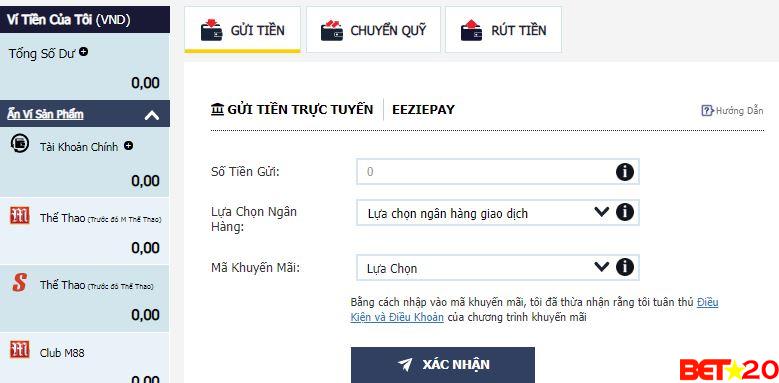 gửi tiền m88 khó không