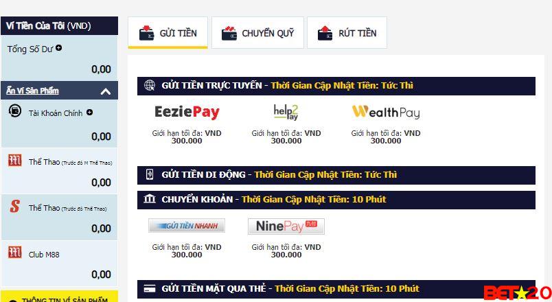 gửi tiền m88 ra sao