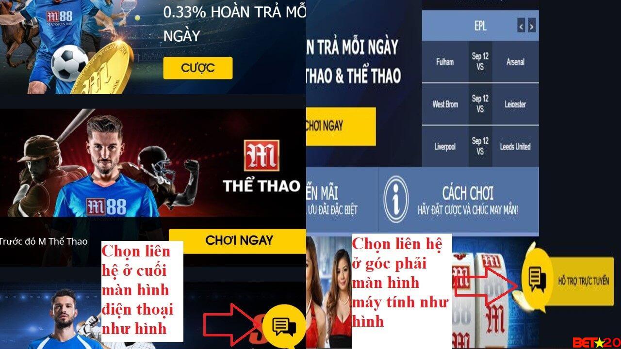 liên hệ m88 trên mobile và pc