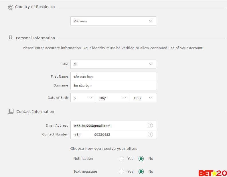 đăng ký bet365 tại bet20