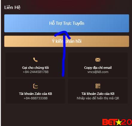 chọn mục hỗ trợ trực tuyến