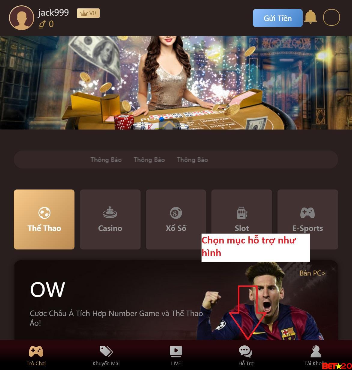 liên hệ trên giao diện mobile