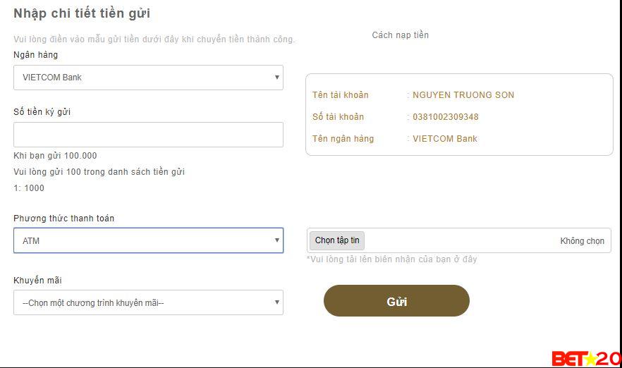 nạp tiền bằng phương pháp truyền thống