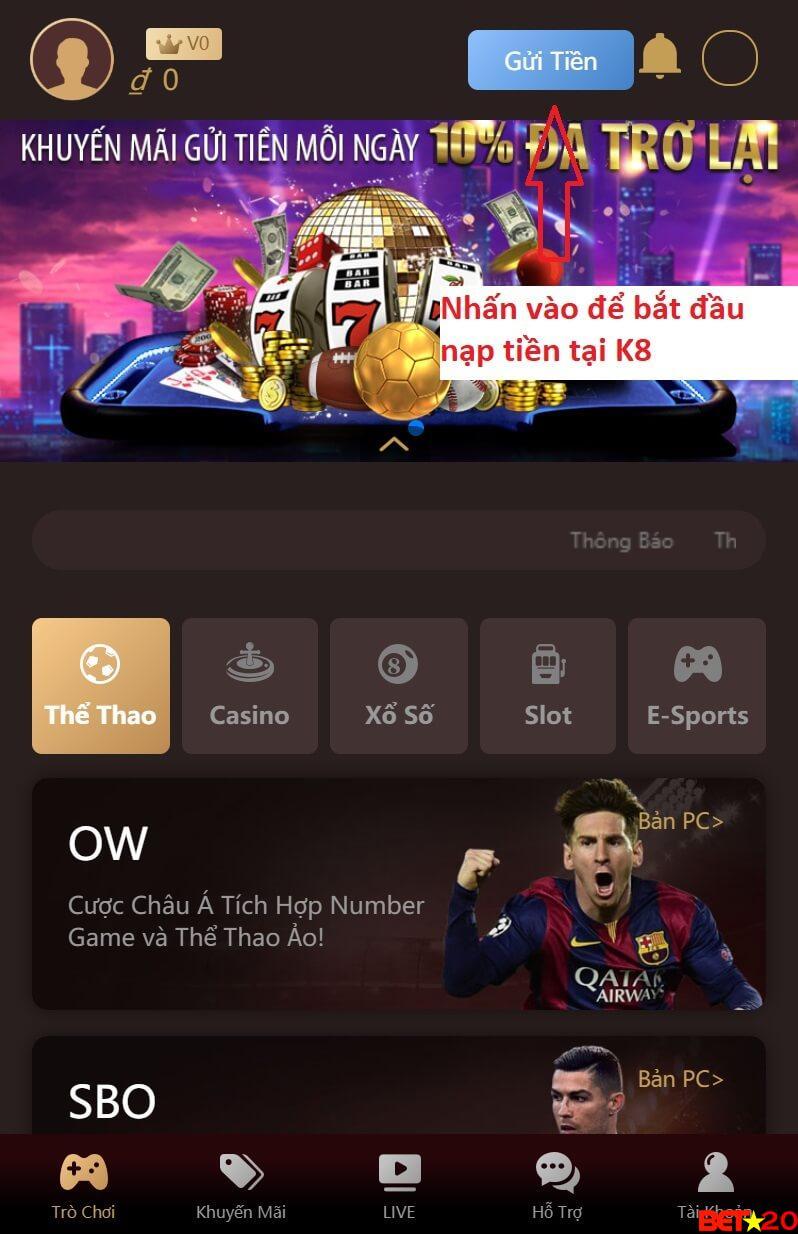 nạp tiền tại k8 như thế nào