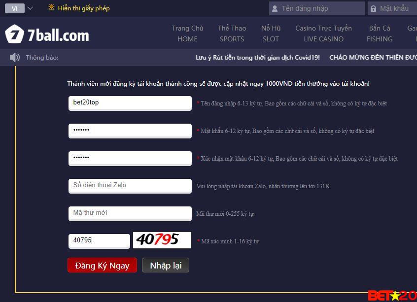 đăng ký 7ball có dễ không