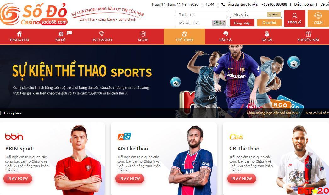 sảnh thể thao tại sodo66