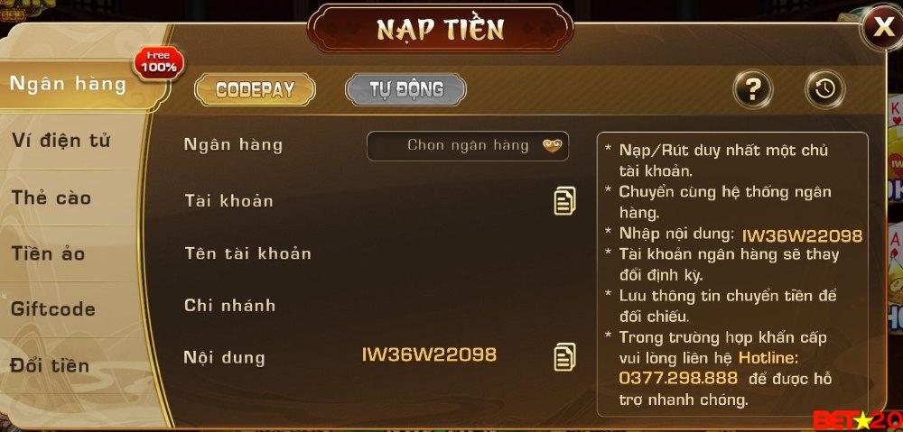 cổng nạp rút tiền đa dạng