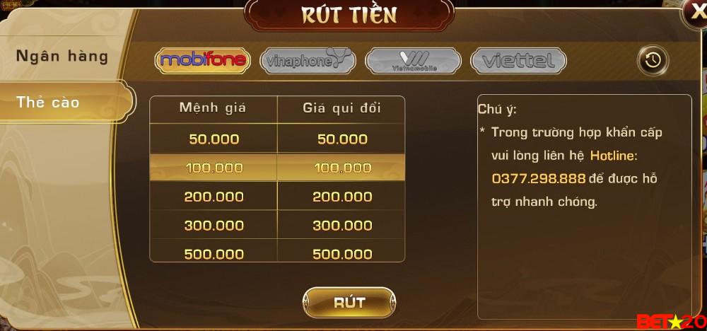 rút tiền thẻ cào quy đổi 1-1